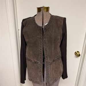 Willi Smith Suede Front Mixed Media Jacket Brown Knit Sleeves Size L